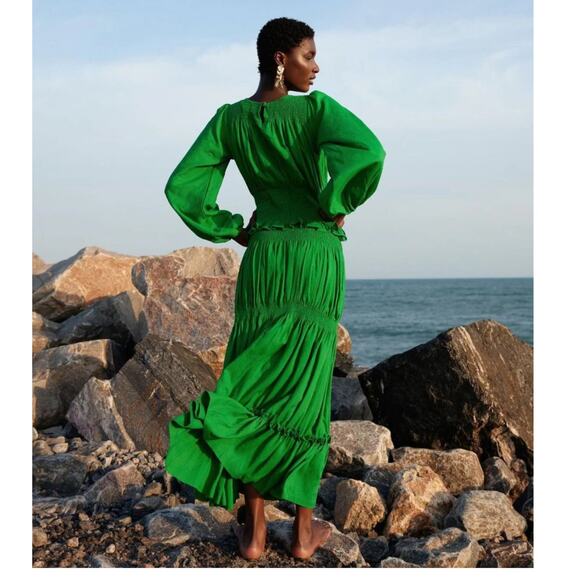 Oríré Gale Smocked Long Sleeve Tiered Maxi Dress Size US/4 - Picture 3 of 14